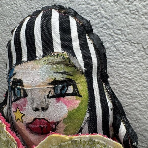 Stinkbug Designs Handmade Media Art Doll with heart pocket for worries - Picture 10 of 10